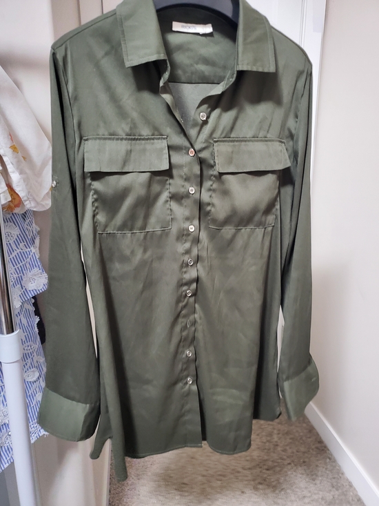 Ricki's Tops - Olive Button-Down Utility Shirt